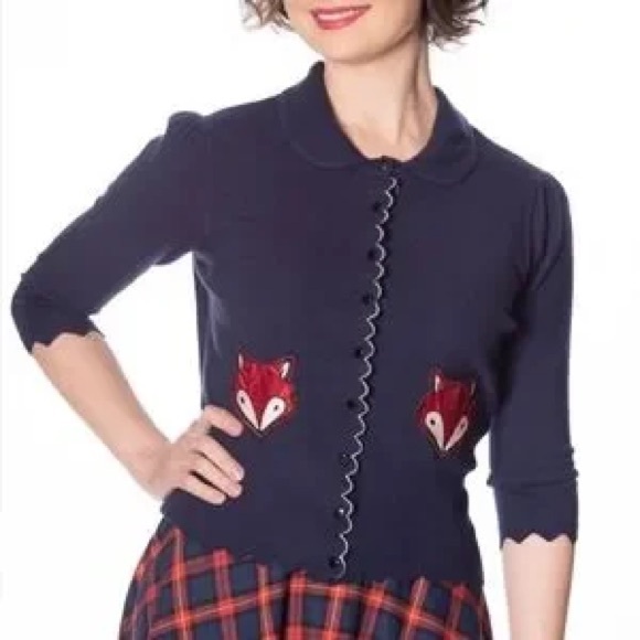 Modcloth Blue and Red Vintage Cardigan - Picture 2 of 3
